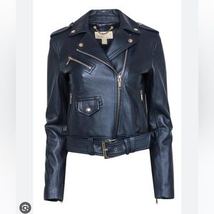 Michael Kors Navy Leather Moto Jacket